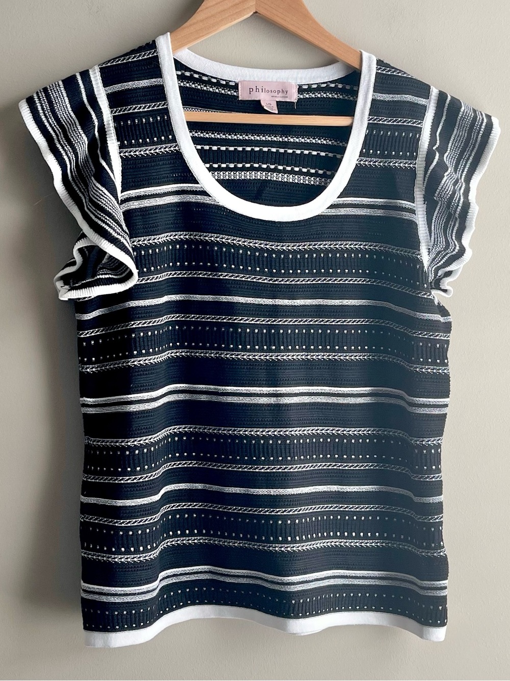 Philosophy Black & White Striped Knit Tank with Ruffle Sleeves